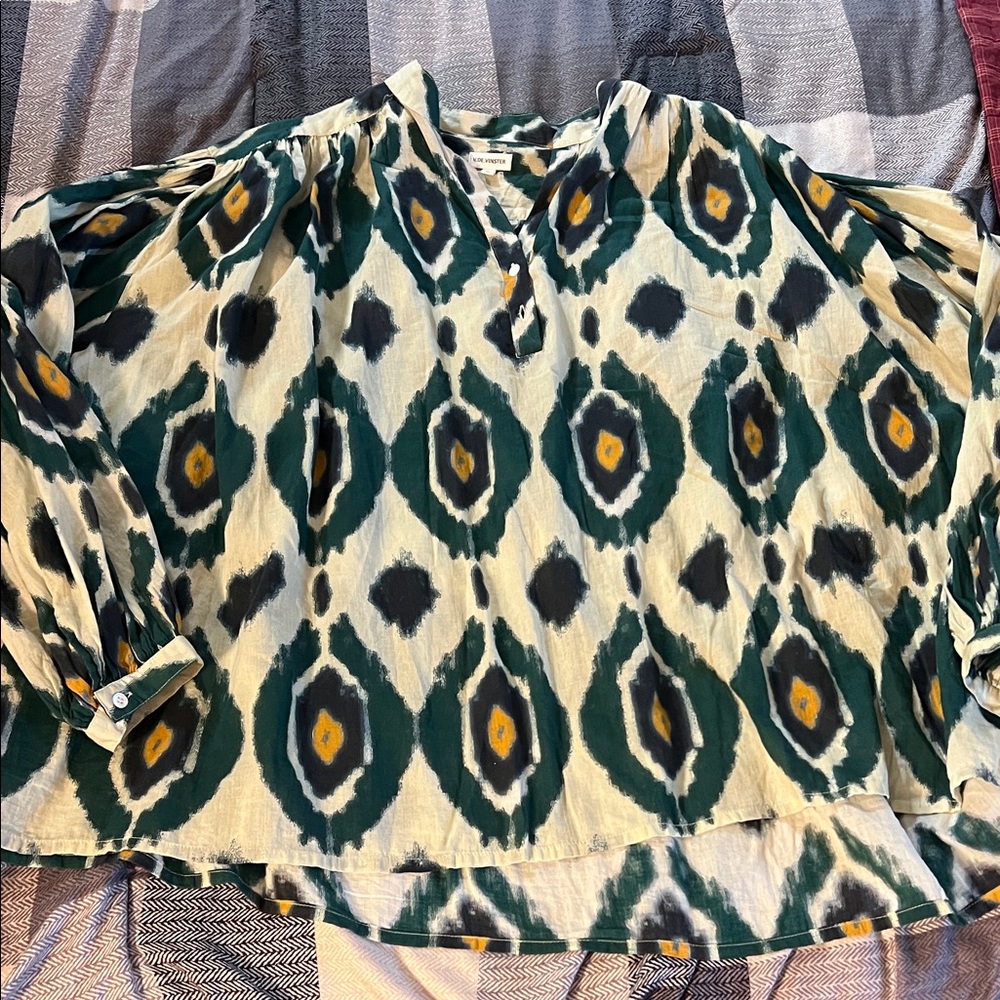 Chic Patterned Women's Blouse in Green and Yellow